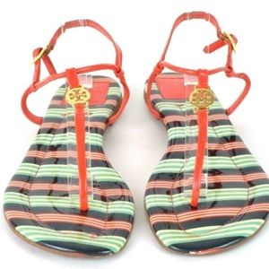Tory Burch Burnt Orange & Green Candy Stripe Ankle